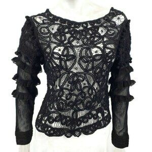 New Place Nationale Crotchet Lace Blouse Womens S/M? Black Sample